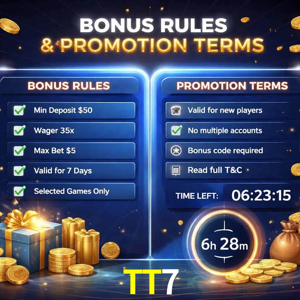 Reglas de promoción TT7 y condiciones de bonos explicadas visualmente