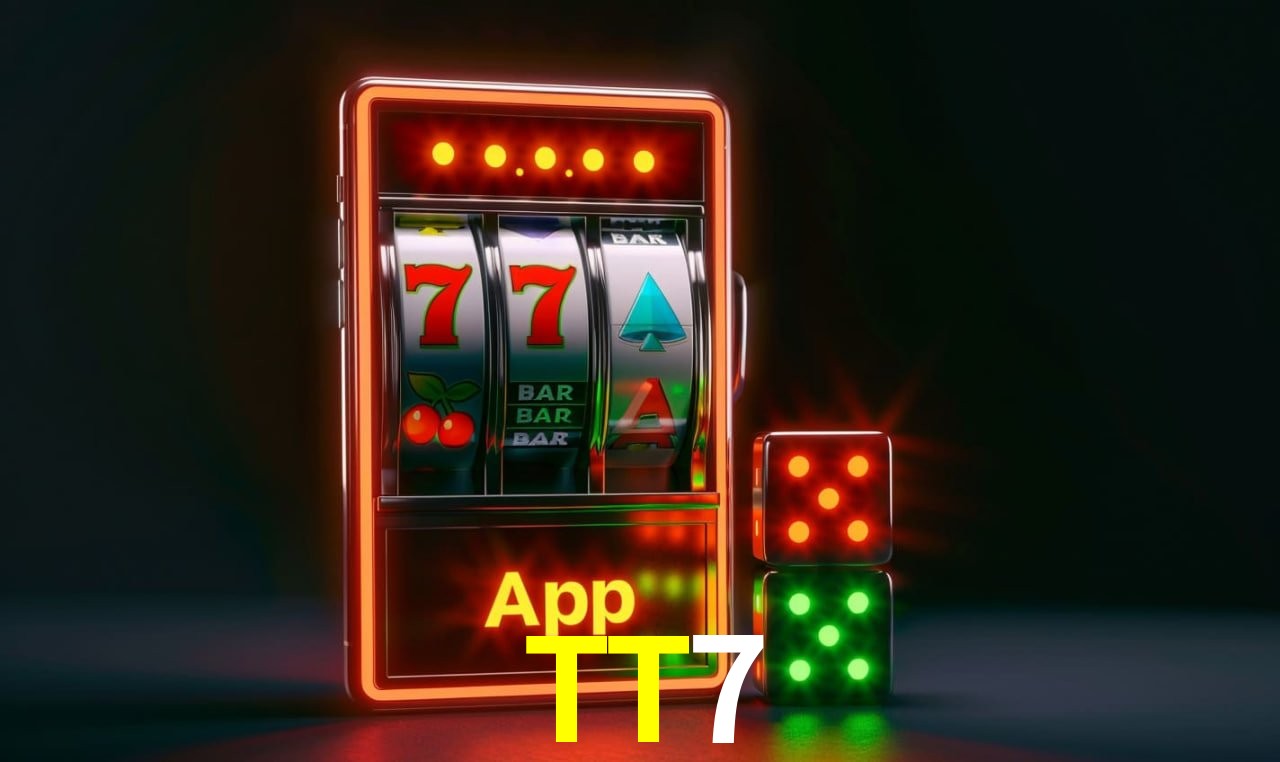 Escena dinámica inspirada en casino con iluminación TT7, cartas, fichas e íconos de juegos digitales en un espacio moderno de juegos.