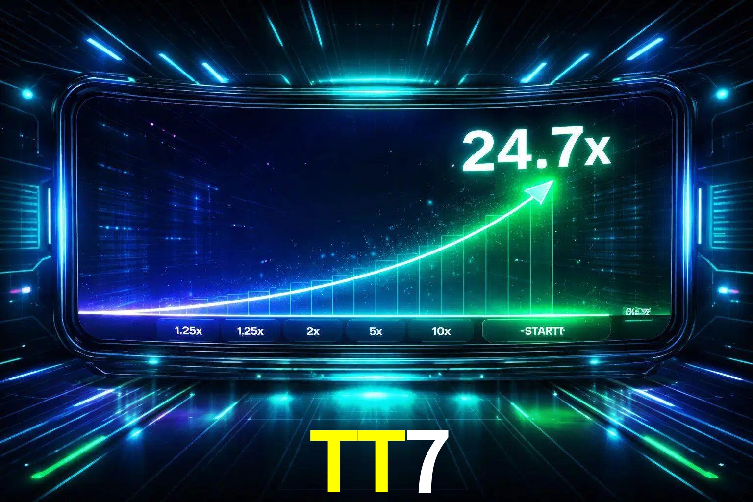 Una pantalla moderna de juego estilo crash con multiplicadores ascendentes, visuales de neón y una interfaz intensa enfocada en la acción.